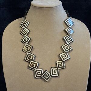 Vintage Boho Tribal Bone Horn Bead Necklace Geometric Spiral Square Beads
